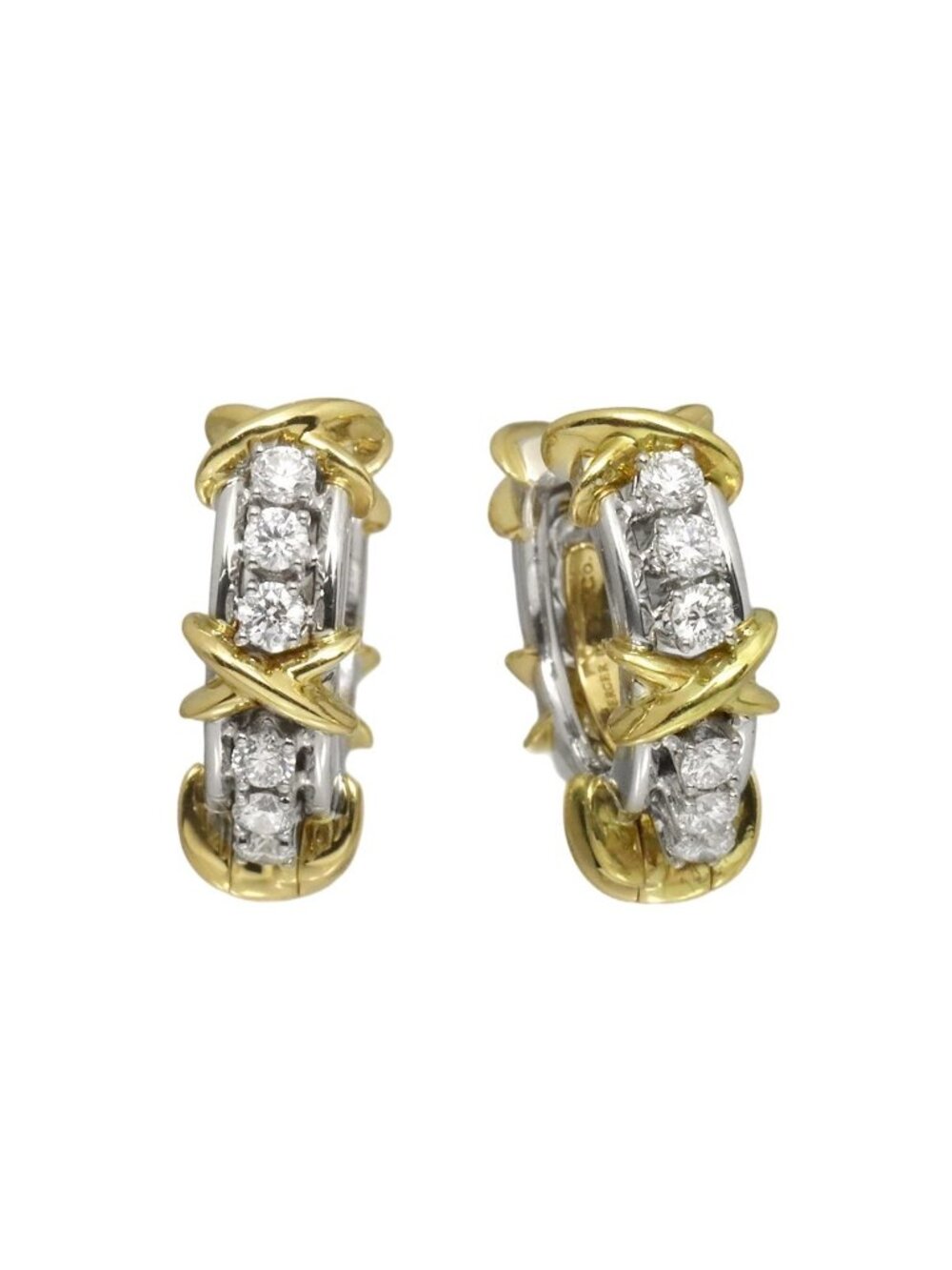 Tiffany & Co Jean Schlumberger Narrow Diamond Earrings 18K Yellow Gold Pt